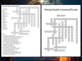 Mental Health Crossword Puzzle Worksheet Activity