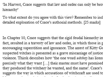 Jim Crace’s Harvest A* Model Response 1