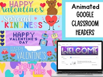 Valentine's Day Google Classroom animated headers banners