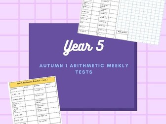 Year 5 Weekly Arithmetic Test  (Autumn 1)