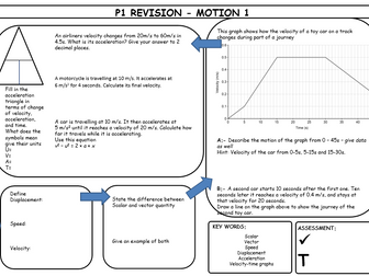 EDEXCEL Combined Science P1- Motion Revision Mat