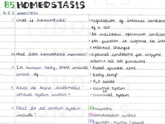 Grade 9 Homeostasis & response GCSE Biology Paper 2 Combined Science Higher AQA Specification notes