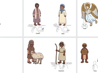 Nativity Character cut outs with Makaton - editable