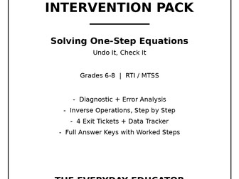 Tier 2 Math Intervention Pack: Solving One-Step Equations, Grades 6-8 | RTI MTSS