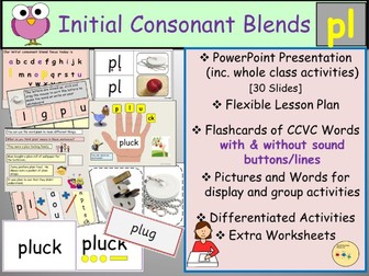 Phonics - Initial Consonant Blends Pl-CCVC Words, Presentation, Lesson, Worksheets/Activities