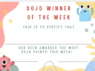Dojo weekly winner certificate