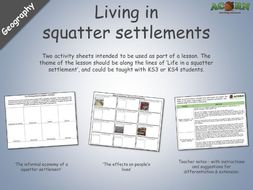 Geography - Living in squatter settlement - Activity sheets