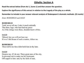 Othello - A Level AQA (Literature B) - Aspects of Tragedy - Section A Exam-Style Questions