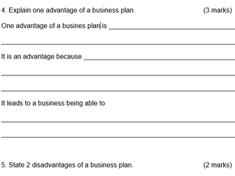 Business Plan Worksheet and Answers