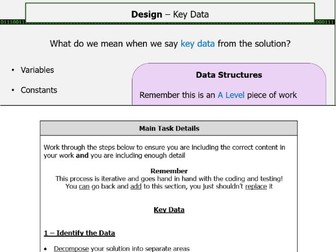 A Level NEA - Design (Key Data, Test Plan)