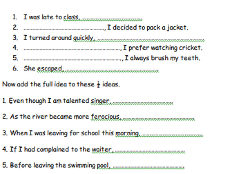 Simple, compound and complex sentences worksheet