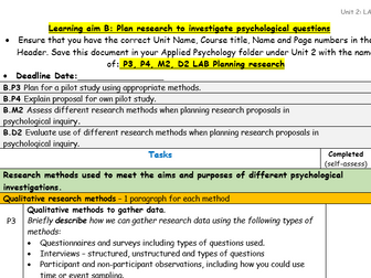 Applied Psychology Unit 2 LAB Conducting Psychological Research Assignment task sheets