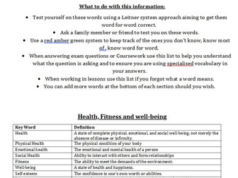 Edexcel GCSE PE Paper 2 Key Words