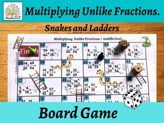 Multiplying Fractions Snakes and Ladders Maths Board Dice Game middle level