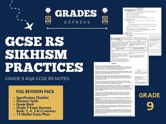 Grade 9 AQA GCSE RS: Sikhism Practices Full Revision Pack