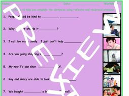 Reflexive and Reciprocal Pronouns 3 Photo Worksheet Set
