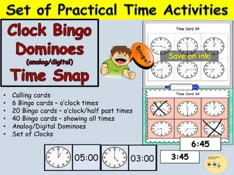 Time/Clocks:  Telling Time Games Clock Bingo, Dominoes, Time Snap