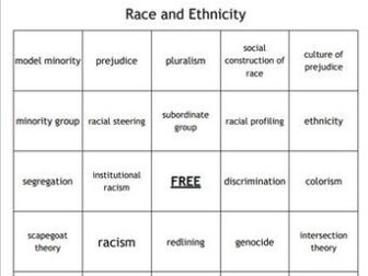 "Race and Ethnicity" Bingo Set for a Sociology Course
