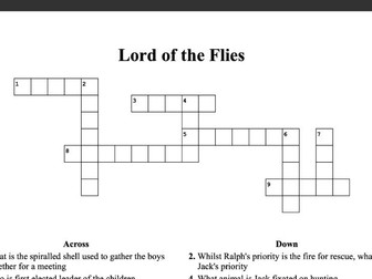 Lord of the Flies Crossword Task