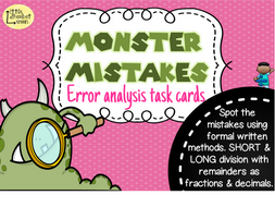 Error Analysis / Spot the Mistake Task Cards for Written Division Methods Yr 5 & 6