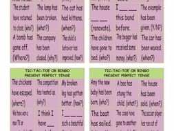 Present Perfect Tense Tic-Tac-Toe or Bingo