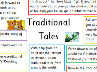 Traditional Tales - Year one Homework Bingo