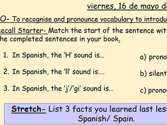 Year 7 Spanish- Lesson 2- To learn vocabulary to introduce yourself