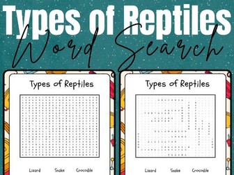 Types of Reptiles - Printable Word Search Puzzle Activity - No Prep