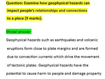 AQA A LEVEL Geography synoptic 9 marker Hazards and Changing Places
