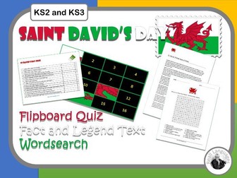 Fact and Legend: St David, Patron Saint of Wales. Text,  Quiz and activities .