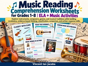 Music Reading Comprehension Worksheets & Activities for Grades 1–8 | ELA + Music