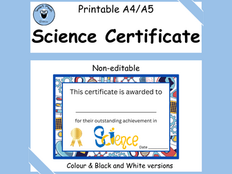 SCIENCE CERTIFICATE AWARD PRINTABLE *NON EDITABLE*