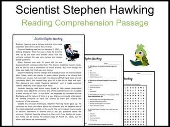 Scientist Stephen Hawking Reading Comprehension and Word Search