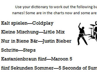 German dictionary skills band name quiz