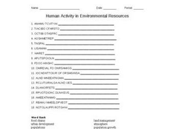 Human Activity in Environmental Resources Word Scramble