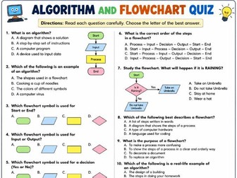 Algorithm and Flowchart Quiz | ICT and Computer Science Assessment