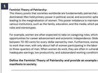 IGCSE Sociology - Global Inequality: Feminist theory of patriarchy