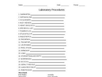 Laboratory Procedures Word Scramble for Vet. Science Students