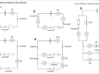 Current in circuits - Worksheet