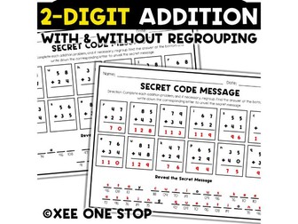 2-Digit Addition With and Without Regrouping Motivational Secret Code Words