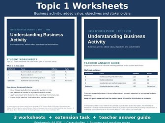 IGCSE Business Studies 0450 Topic 1: Business Activity, Objectives and Stakeholders Worksheets