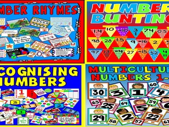 *MATHS BUNDLE* NUMBER FLASHCARDS, BUNTINGS, NUMBER RHYMES, RECOGNISING NUMBERS