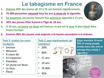 LA DEPENDANCE year 9/GCSE French (addictions, facts about France, authentic French material)