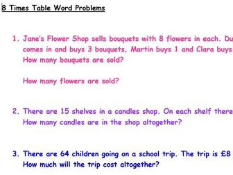 8 times table word problems