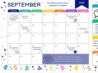 Classroom Calendar - September 2026