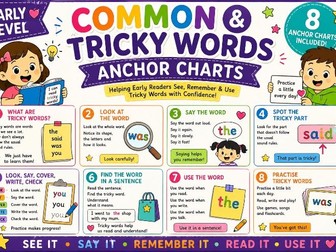 Common/Tricky Words Early Level Anchor Charts