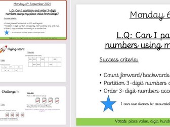 Maths weekly challenges x5 days a week- Ordering and partitioning- Year 3