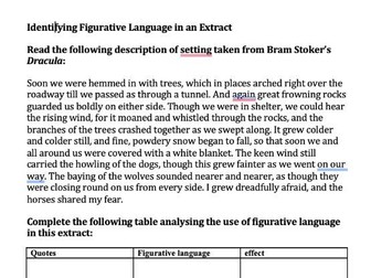 Identifying Figurative Language in an Extract  Worksheet