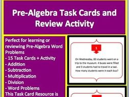 Pre-Algebra Word Problem Task Cards and UNIQUE Activity