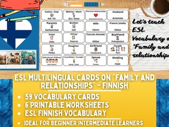 ESL Multilingual Vocabulary Flashcards - Family and Relationships - Finnish